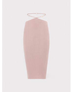 Amiri Ribbed Staggered Midi Skirt Pink