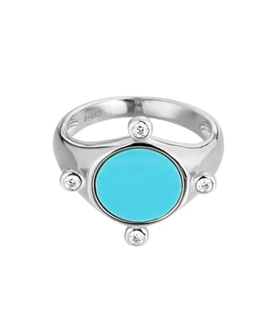 Sterling Silver Turquoise CZ Beaded Ring