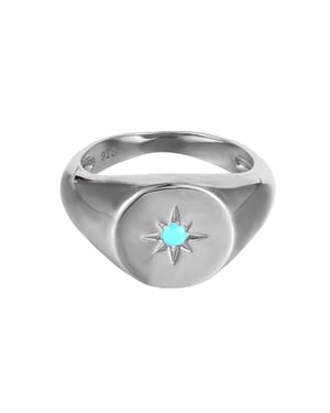 Sterling Silver Turquoise Round Signet Ring