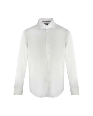 Aquascutum Heren Geborduurd Logo Shirt Met Lange Mouwen (Wit)
