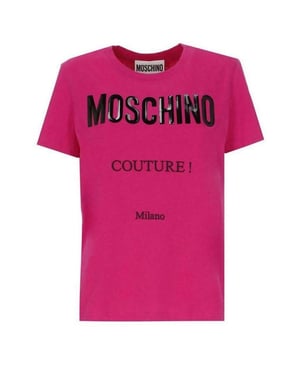 Moschino Heren Couture Glanzend Logo T-Shirt (Roze)