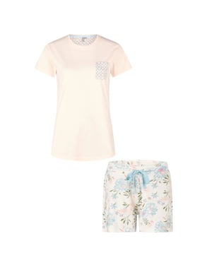 By Louise Dames korte pyjama set shortama roze/wit gebloemd