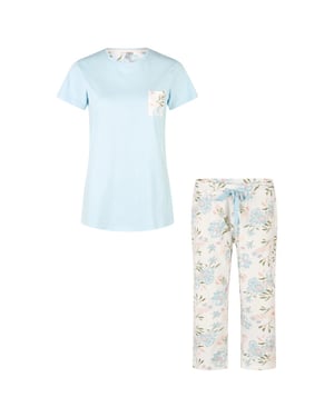 By Louise Dames capri pyjama set driekwart blauw/wit gebloemd