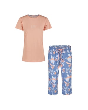 By Louise Dames capri pyjama set driekwart oranje/blauw gebloemd