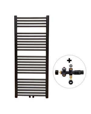 Vtw Living handdoekradiator badkamer met aansluit set en thermostaat 1200