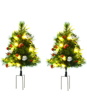 Homcom Set van 2x mini kerstboom met led-verlichting en decoratie 57 cm -