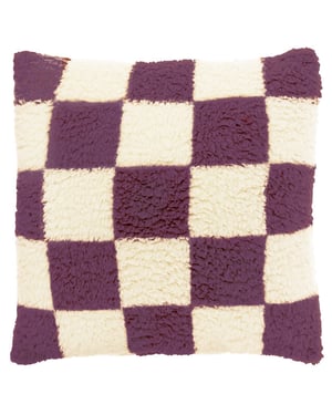 Unique Living sierkussen check 53x53cm dove white/ dark purple