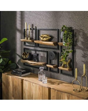 Hoyz wandschap set edge massief acacia naturel set van 5
