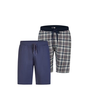Phil & Co Heren korte pyjamabroek geruit/effen 2-pack
