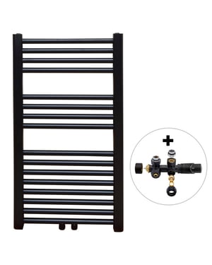 Vtw Living handdoekradiator badkamer met aansluit set en thermostaat 800