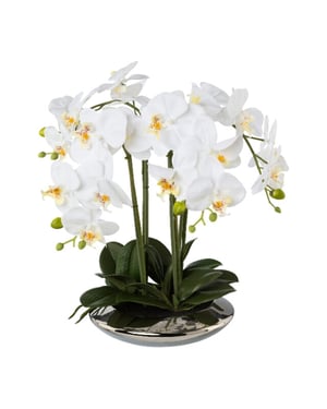 Kopu ® kunstplant orchidee 4 takken 41cm in zilveren schaal -