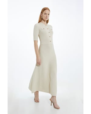 Rib Knit Military Trim Maxi Dress