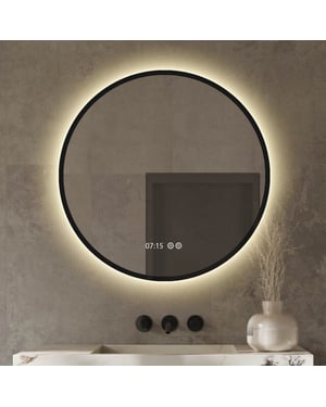 Vtw Living badkamerspiegel met digitale klok rond 80 cm met verlichting -
