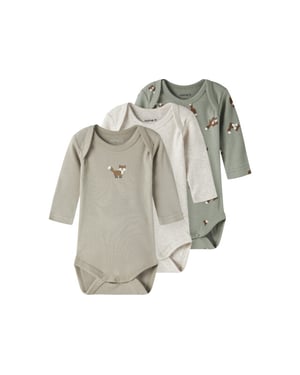 Name It Jongens kinder bodysuit nbmbody 3-pack effen grijs/beige/groen vosprint