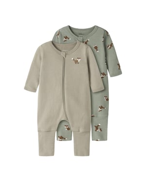 Name It Jongens kinder bodysuit nbmnightsuit 2-pack beige/groen vosprint