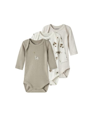 Name It Unisex kinder bodysuit nbnbody 3-pack beige/wit dierenprint