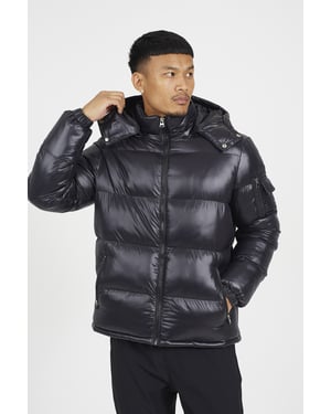 Black Hooded Padded Puffer Jacket With Detachable Hood