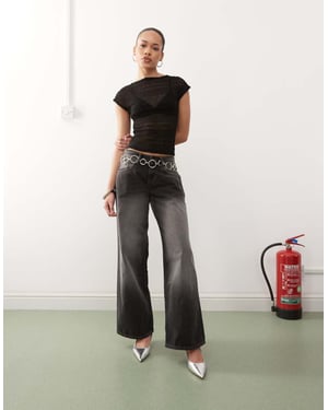 Motel roomy extra wide low rise jeans in grey used bleach