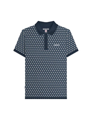 Lambretta Mens Roundel Geometric Polo Shirt (Navy/Silver)