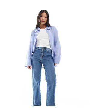 Dr Denim Petite Moxy straight leg jeans in cape sky worn hem wash