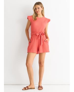 Coral Stretch Texture Frill Elasticated Waist Playsuit
