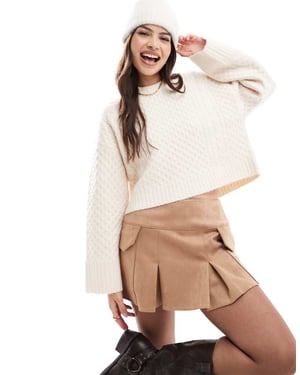 ASOS DESIGN faux suede pocket detail pleated mini skirt in tan