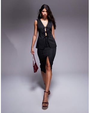 ASOS DESIGN split front midi skirt co-ord in black pinstripe