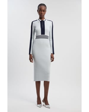 Rib Knit Polo Zip Up Midi Dress