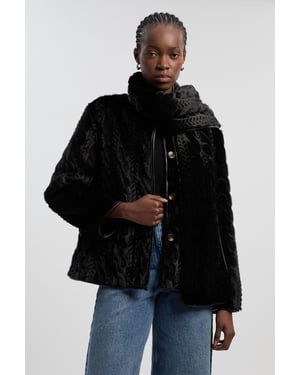 Textured Faux Fur Scarf Neck Coat