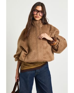 Textured Wool Look Bomber Jacket