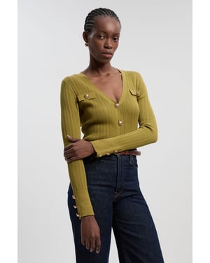 Viscose Blend Dry Handle Rib Military Trim Cardigan