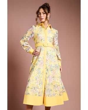 Cutwork Lace Printed Shirt Dress