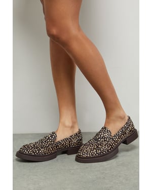 Faith: Barrie Leather Deer Print Pony Chunky Penny Loafers