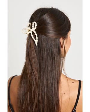Pearl Detail Bow Claw Clip
