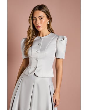 Short Sleeve Button Through Fitted Jacket