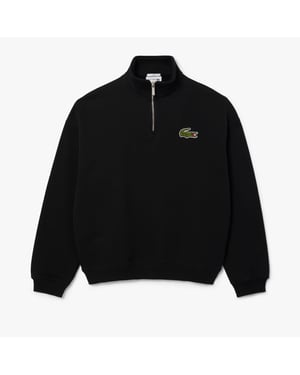 Lacoste Uniseks Zip Neck Sweatshirt met accenten voor volwassenen Loose Fit (Zwart)