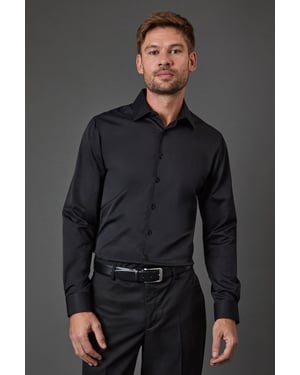 Black Skinny Fit Long Sleeve Easy Iron Shirt
