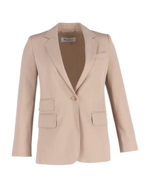 Max Mara Unno Enkelknäppt Blazer med Fickor i Beige Ull
