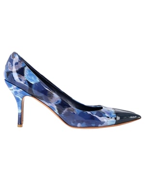 Louis Vuitton Printed Pointed Cap-Toe Pumps in Navy Blue Patent Leather