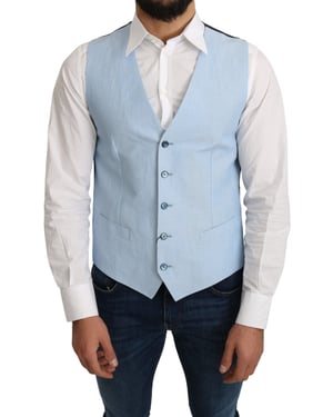 Lichtblauw Linnen Vest Klassieke Stijl