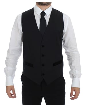 Zwart Wol Vest met Fluwelen Accenten