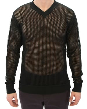 V-halsad mesh stickad tröja