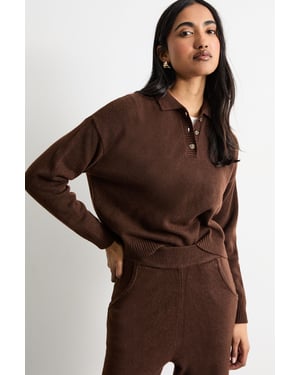 Knitted Button Up Collar Detail Jumper
