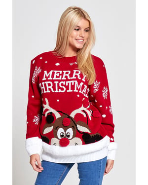 Merry Christmas Reindeer Pom Pom Jumper