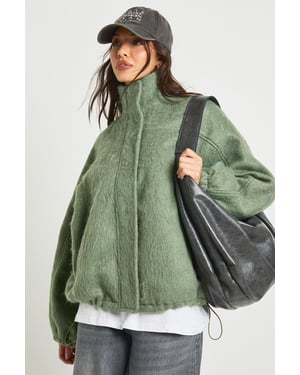 Textured Wool Look Bomber Jacket