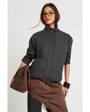 Funnel Neck Wool Look Bomber Jacket