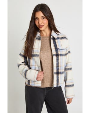 Check Zip Wool Look Jacket