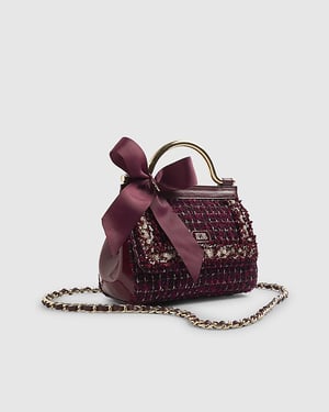River Island Womens Tote Bag Red Boucle Bow Metal Handle
