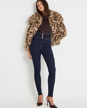 River Island Womens Skinny Jeans Blue Corset Denim Fabric