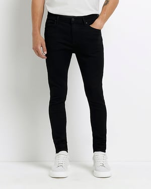 River Island Mens Skinny Jeans Black Spray On Fit